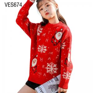 Customized Christmas Children's Pullover Long Sleeve Small High Neck Sweater Knitted Cartoon Santa Claus Jacquard Soft Autumn and Winter Top Made in China Knitting Factory