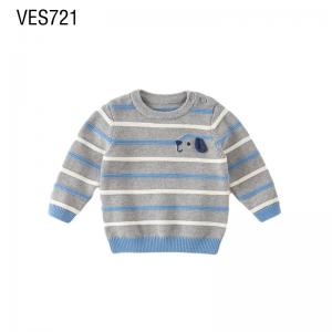 Customized Children's Pullover O-Neck Cute Simple Stroke Dog Decal Classic Stripe Jacquard Soft Autumn and Winter Sweaters Manufactured by Chinese Clothing Factory
