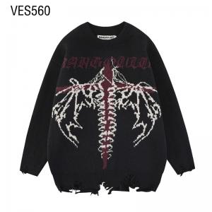 Customized Pullover Vintage Cross Bat Wings Letter Printing Loose Autumn and Winter Long Sleeve Tassels Unisex Style Sweater Fashion Party Daily Clothing Customized by Chinese Factory