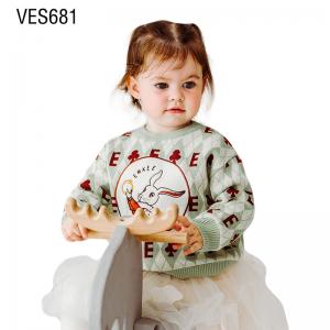 Customized Children's Pullover Vintage Fashion O-Neck Cartoon Rabbit Print Autumn and Winter Long Sleeve Loose Sweater Manufactured by Chinese Clothing Factory