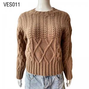 Unisex Winter Round Neck Long Sleeve Knitted Sweater Brown cable knit pullover loose top