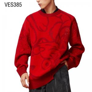 Customized Fashion Exotic Style Large Red Long Sleeve Knitted O-Neck Pullover Men's Autumn Sweater Clothing Factory China
