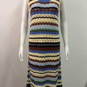 Sleeveless Multicolor Stripe Hollow Knit Mermaid Midi Dress