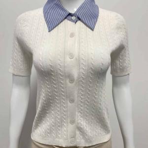 Summer New College Style Vacation Two piece Shirt Splicing Polo Collar Knitted Shirt Single breasted Top