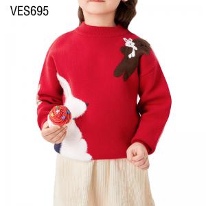 Christmas Children's Clothing Customization Cute Rabbit Jacquard Autumn and Winter Long Sleeve Sweater Small High Neck Fashion Trend Pullover Fit Thick Outdoor Top Made in China Knitting Factory