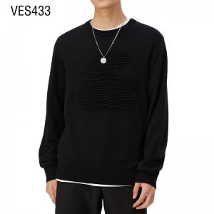 Customized men's o neck Sweatshirt loose solid pullover Dark geometric jacquard long sleeved trendy top Clothing Factory China