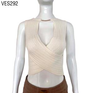 Women's Sexy Fashion Tank Top Chain Decoration Necklace Lacing Cross Deep V-Neck Short Top Street Club Clothing