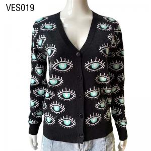 Unique eye pattern single breasted cardigan sweater V-neck black fitted long sleeved top