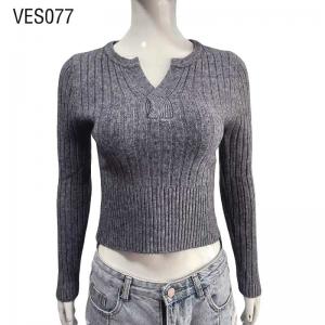 2023 New Fashion Women's Long Sleeve V-Neck Sweater Slim fitting autumn and winter women's pullover Grey women's top