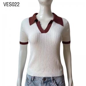 Women's V-neck Short Sleeve Thin Knitted Polo Fit Pullover Young Girls' Summer Contrast Academic Style