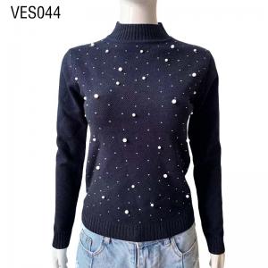 2023 Hot Selling Artificial Pearl Decoration High Neck Warm Long Sleeve Sweater Autumn and Winter Fashion Slim Fit Solid Color Pullover Casual Fashion Outgoing Top