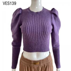 Autumn and Winter Bubble Sleeves O-Neck Pullover Vintage Comfortable Fit Sweater Casual top