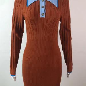 Women's Color Block Collar Ribbed Knit Mini Dress