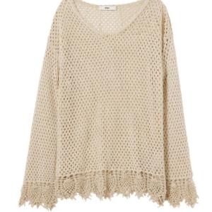 Women's Crew Neck Hollow Out Tassel Long Sleeve Knit Sweater