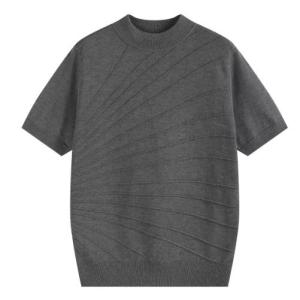 Women's Crew Neck Radiant Diagonal Texture Knit Short Sleeve Top