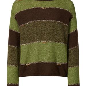 Women's Crew Neck Stripe Sequin Long Sleeve Knit Sweater