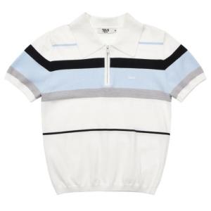 Women's Half Zip Polo Striped Short Sleeve Knit Top