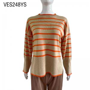 2023 Autumn/Winter Women's Knitted Sweater Casual loose oversized striped warm women's pullover O-neck blouse
