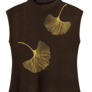 Women's Mock Neck Ginkgo Embroidered Sleeveless Rib Knit Tank Top
