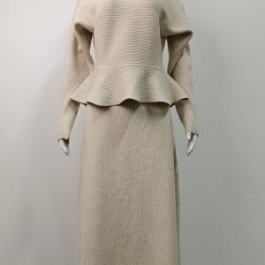 Women's Off Shoulder Peplum Knit Two Piece Maxi Skirt Set