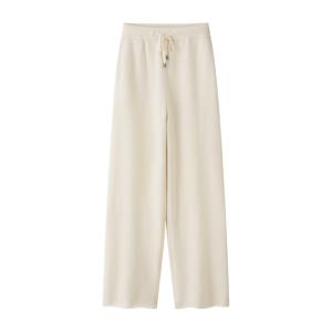 Women's Off White Drawstring High Waist Cashmere Wide Leg Pants