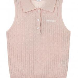Women's Polo Collar Cable Rib Sleeveless Knit Vest