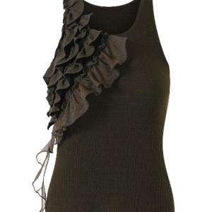 Women's Ruffle Side Drawstring Waffle Knit Tank Top