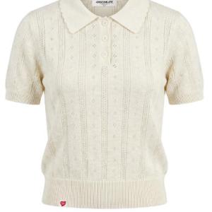 Women's Scalloped Collar Eyelet Knit Short Sleeve Polo Top