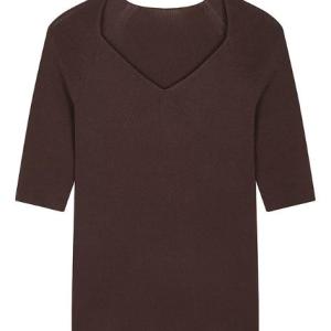 Women's Solid V-Neck Raglan 3/4 Sleeve Vertical Rib Knit Base Top