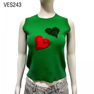 Y2K knitted autumn and winter sweaters Patched Heart Pattern O-Neck Tank Top Pure Green Sleeveless Blouse