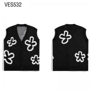 Customized cardigan Cute floral jacquard sleeveless V-neck knitted jacket Unisex trend sweater Made by Chinese clothing factory