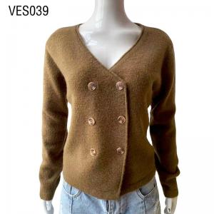 Vintage style women's elegant brown knitted cardigan Women's long sleeved double breasted V-neck autumn sweater Office women's casual knitted jacket