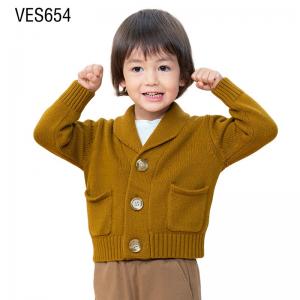 Customized children's cardigan collar, long sleeved, single breasted, solid color, minimalist style, pocket loose knit jacket, manufactured by Chinese clothing factory