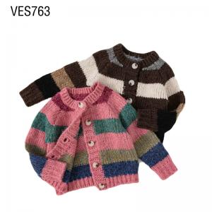 Customized Nordic style children's cardigan with retro classic stripes, single breasted loose fitting sweater, autumn and winter outdoor knitted outerwear, manufactured by Chinese clothing factory