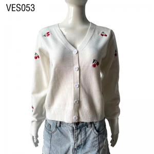Women's cherry printed knitted cardigan Long sleeved sweet loose fitting street autumn wool sweater Single breasted young girl top