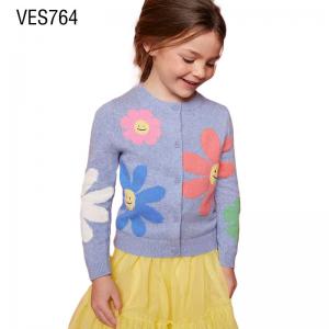 Customized children's cardigan o neck single breasted fashionable small flower printed fit sweater long sleeved autumn and winter knitted children's coat customized by Chinese clothing factory