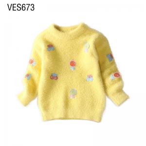 Customized high-quality children's pullover small high neck loose long sleeved sweater cute cartoon picture jacquard autumn and winter clothing made in Chinese factories