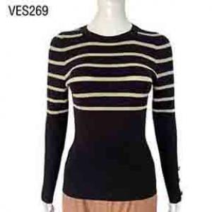 2023 trendy women  Long Sleeve crew-neck  Slim Fit pullover  blouse Knit Sweater striped jumper