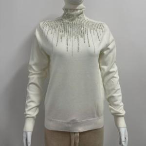 hot selling trendy turtle neck women sweater with shine dismond studs