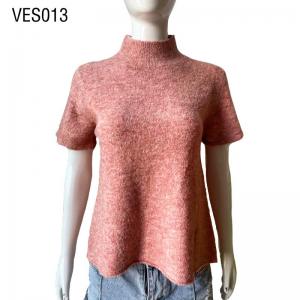 Elegant high neck knitted sweater Women's short sleeved knit shirt Loose Rose Autumn Top