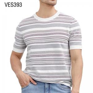 Customized men's striped pullover O-neck summer T-shirt Knitted mature men's top Clothing Factory China