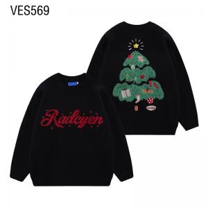 Customized pullover, Christmas art font, printed clothes with Christmas tree stickers on the back, autumn and winter fashion sweaters, loose o-neck, long sleeved party clothing, made in Chinese factor