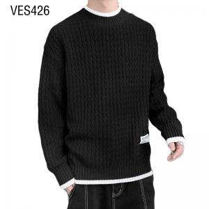 New men's pullover with threaded edges and white striped minimalist top Soft and comfortable knitting o neck sweater autumn Sweatshirt