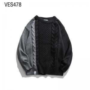 Customized pullover for men with dual color patchwork style, threaded long sleeved sweater, o neck, autumn and winter street clothing, customized by Chinese knitting factory