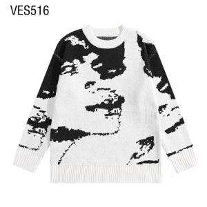 Customized pullover with abstract facial pattern, long sleeved O-neck sweater, large size autumn and winter knitted clothing, manufactured by Chinese factories
