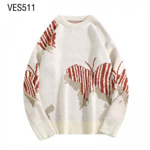 Customized men's and women's universal pullover, butterfly jacquard knit loose fitting long sleeved fashion trend, casual clothing, customized Chinese factory