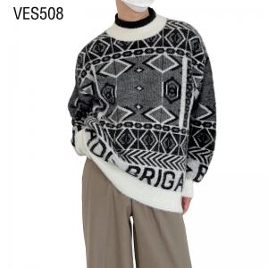 Customized pullover geometric abstract graphics O-neck loose sleeved sweater Men's autumn and winter knitted clothing factory China