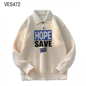Customized pullover classic lapel letter print long sleeved solid knit sweater Young Boys Fashion Top Clothing Customization Chinese Factory