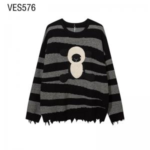 Customized pullover with irregular stripes, jacquard pattern, unique little sheep decal sweater, autumn and winter long tassels, daily casual clothing manufacturing factory in China