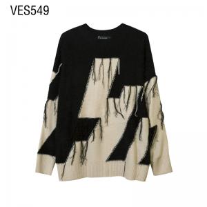 Customized pullover, Asian style square jacquard tassel long sweater, autumn and winter fashion street clothing factory, made in China